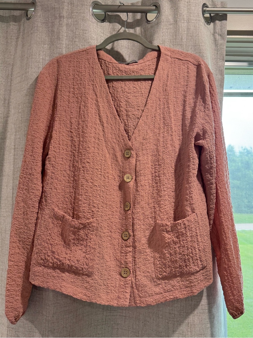 Wishlist S/M Crinkle Cardigan Shirt in Dusty Rose